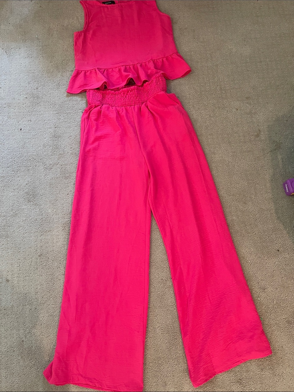 Dokotoo boutique small Women's Hot Pink Wide-Leg Pants top babydoll set